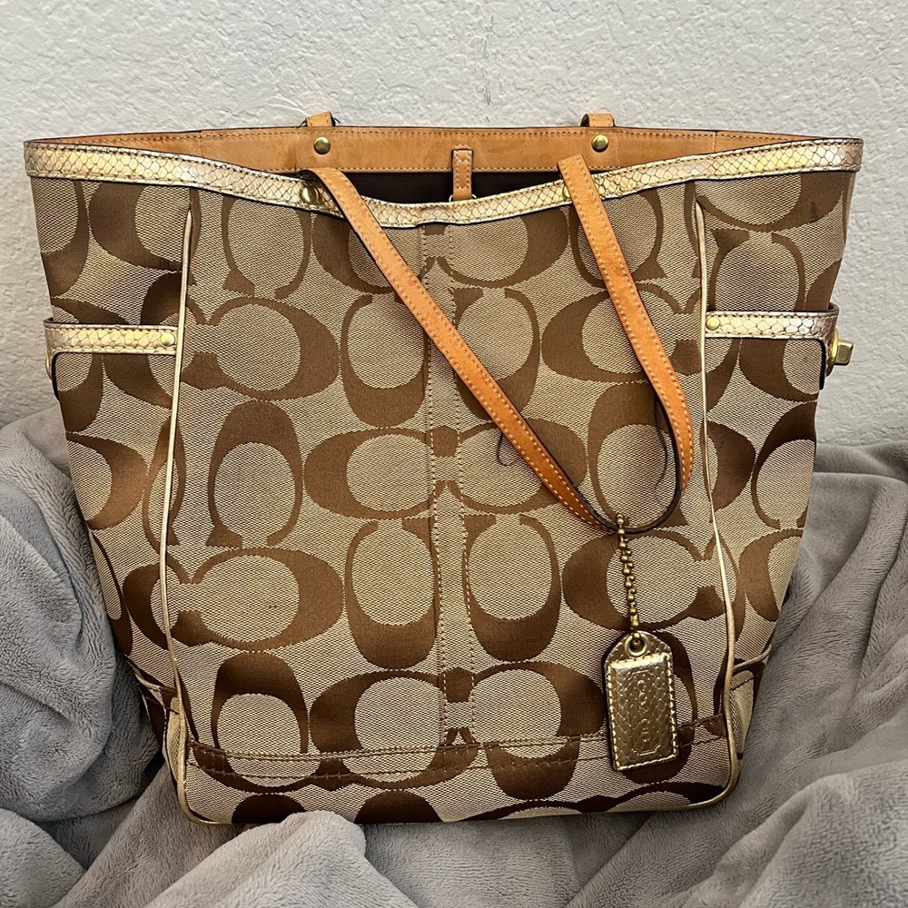Coach Tan and Brown Signature Tote